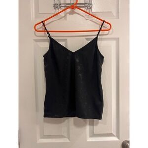 H&M Divided Black Floral Satin Jacquard Camisole V-Neck Adjustable Straps Size 0